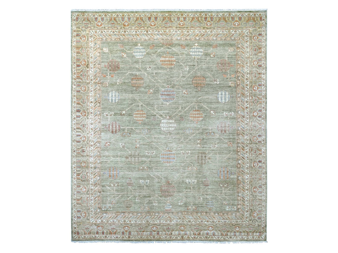 8'3" x 9'8" New Hand Knotted Green Wool Rectangle Oriental Rug - MOA10221886