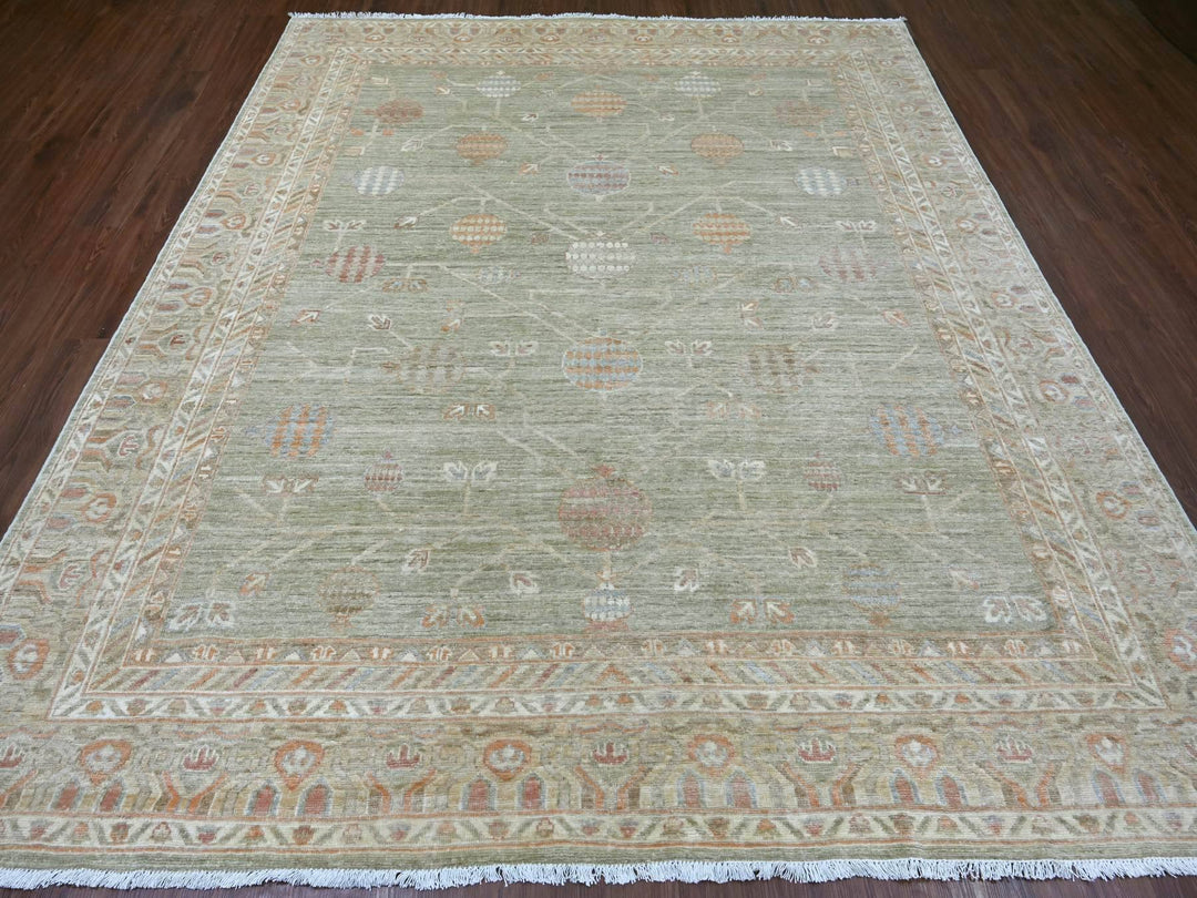 8'3" x 9'8" New Hand Knotted Green Wool Rectangle Oriental Rug - MOA10221886