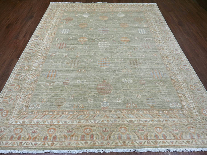 8'3" x 9'8" New Hand Knotted Green Wool Rectangle Oriental Rug - MOA10221886
