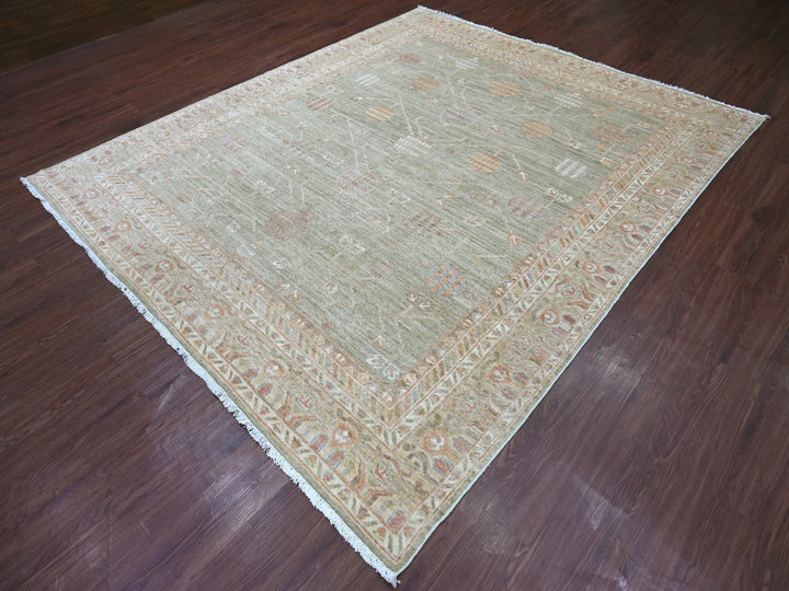 8'3" x 9'8" New Hand Knotted Green Wool Rectangle Oriental Rug - MOA10221886