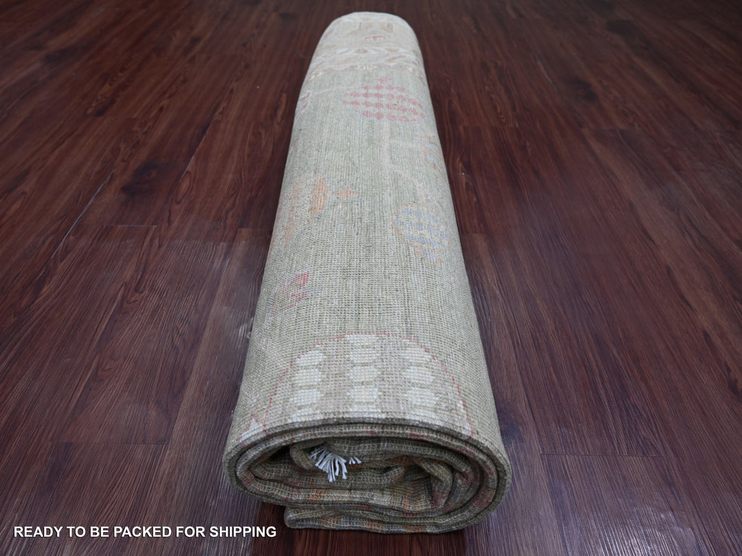 8'3" x 9'8" New Hand Knotted Green Wool Rectangle Oriental Rug - MOA10221886
