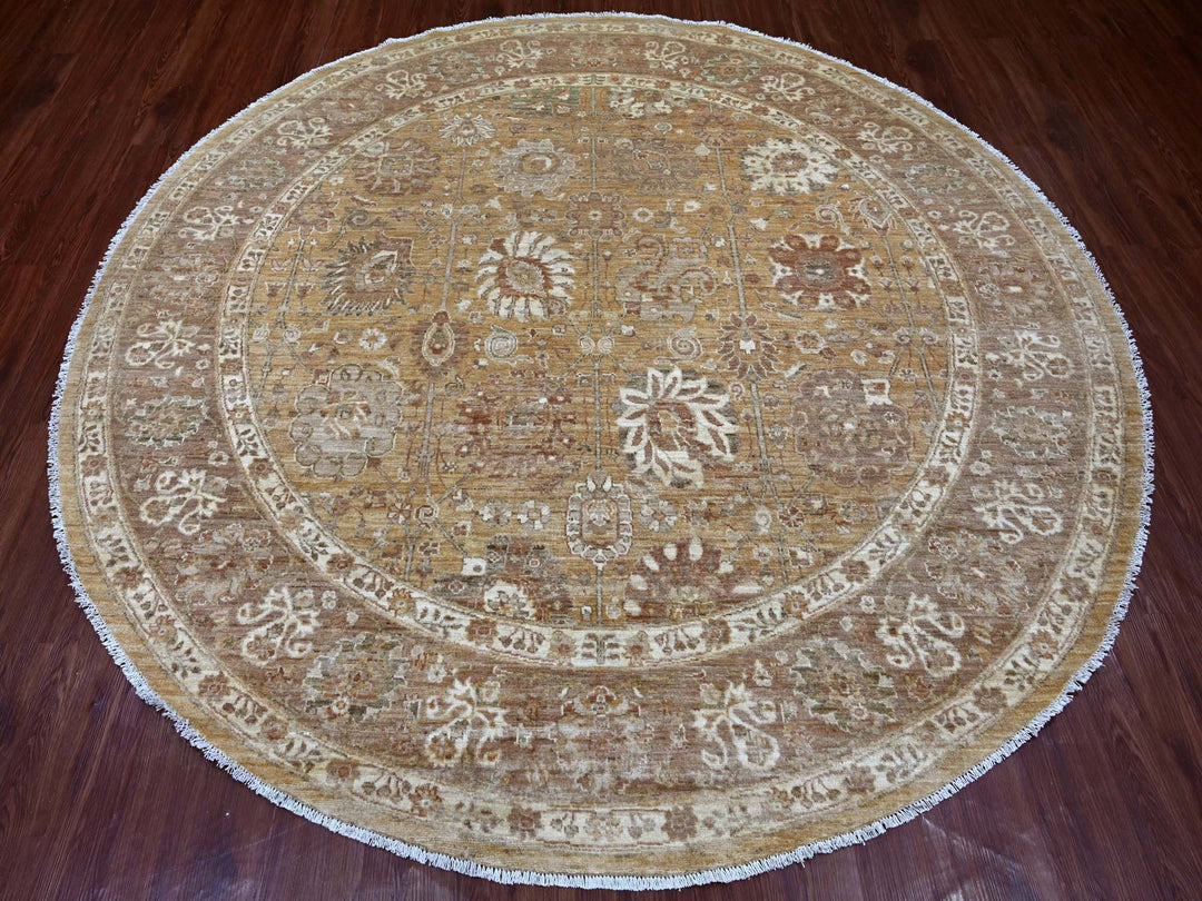 7'8" x 7'11" New Hand Knotted Brown Wool Round Oriental Rug - MOA10221887