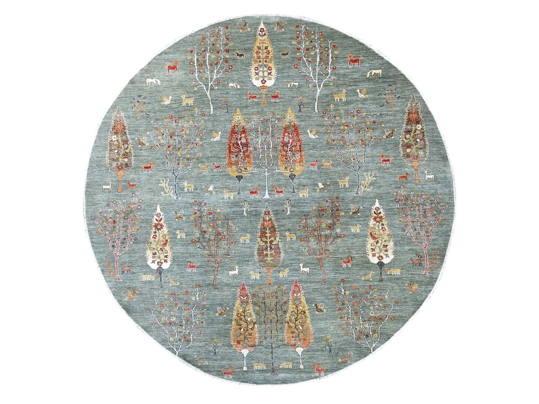 10'1" x 10'3" New Hand Knotted Green Wool Round Oriental Rug - MOA10221888