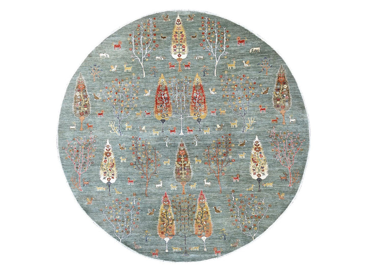 10'1" x 10'3" New Hand Knotted Green Wool Round Oriental Rug - MOA10221888