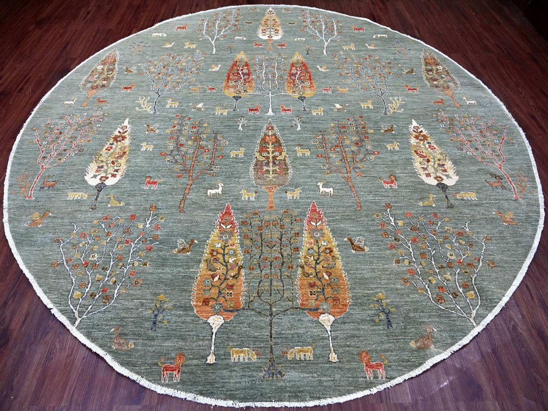 10'1" x 10'3" New Hand Knotted Green Wool Round Oriental Rug - MOA10221888