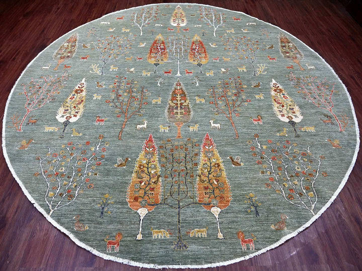10'1" x 10'3" New Hand Knotted Green Wool Round Oriental Rug - MOA10221888