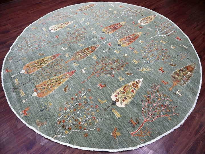 10'1" x 10'3" New Hand Knotted Green Wool Round Oriental Rug - MOA10221888