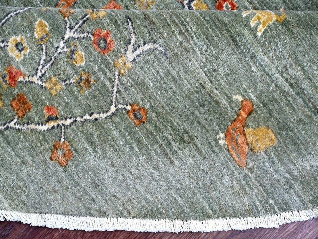 10'1" x 10'3" New Hand Knotted Green Wool Round Oriental Rug - MOA10221888