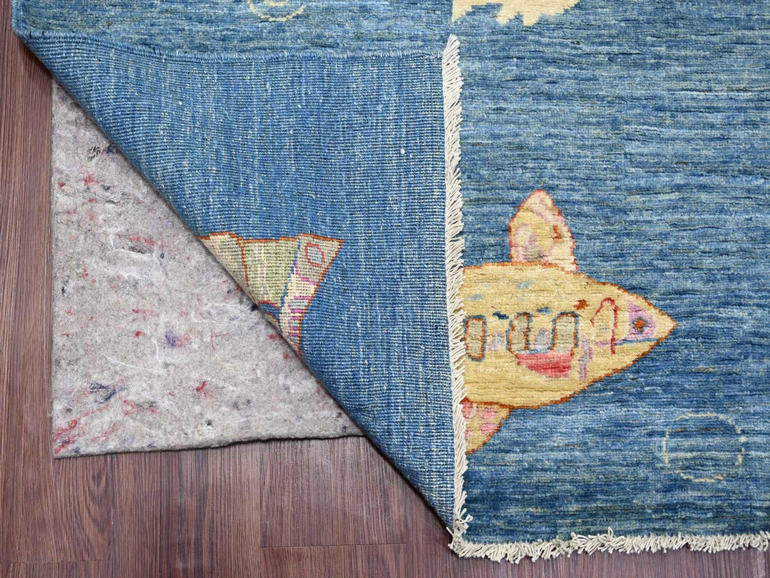 8'11" x 11'9" New Hand Knotted Blue Wool Rectangle Oriental Rug - MOA10221889