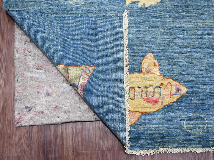 8'11" x 11'9" New Hand Knotted Blue Wool Rectangle Oriental Rug - MOA10221889
