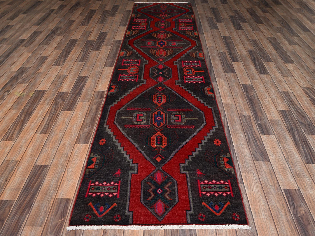 2'10" x 11'1" Vintage Hand Knotted Brown Wool Runner Oriental Rug - MOA1022188