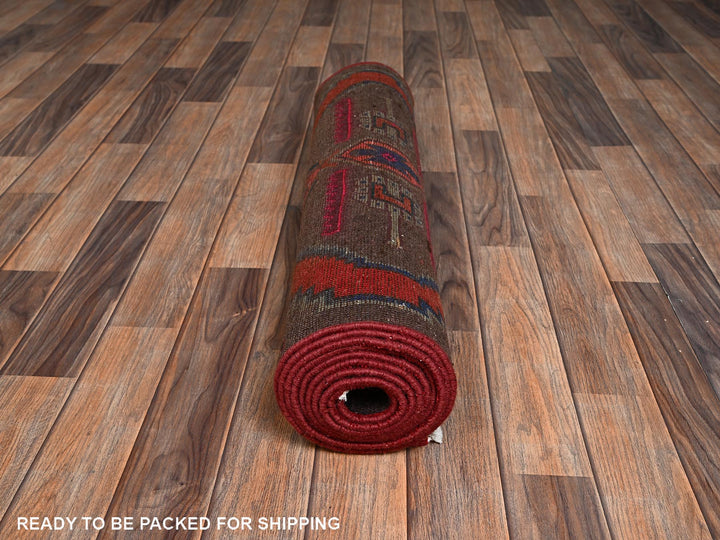 2'10" x 11'1" Vintage Hand Knotted Brown Wool Runner Oriental Rug - MOA1022188