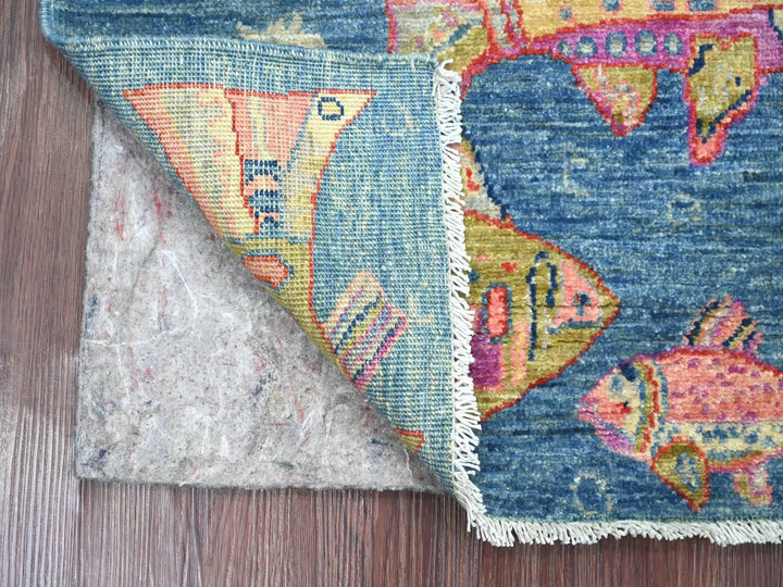 2'0" x 3'0" New Hand Knotted Blue Wool Rectangle Oriental Rug - MOA10221891