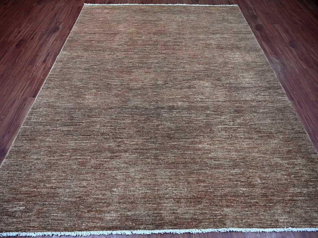 7'10" x 9'7" New Hand Knotted Brown Wool Rectangle Oriental Rug - MOA10221893