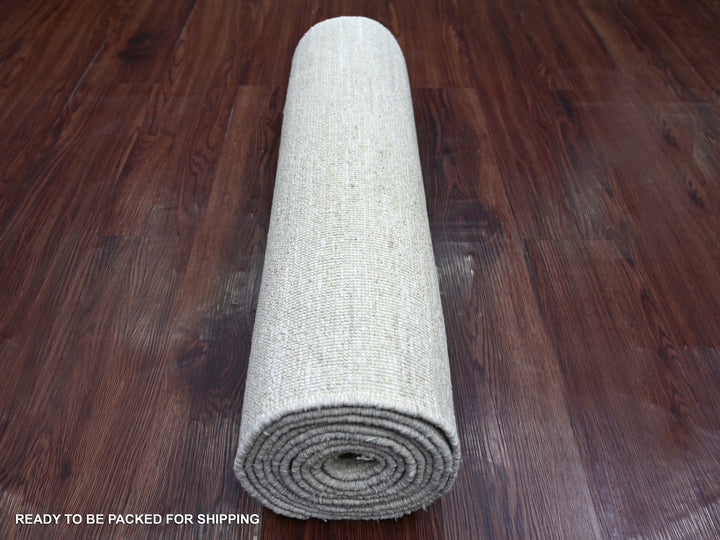 2'6" x 11'6" New Hand Knotted Ivory Wool Runner Oriental Rug - MOA10221899