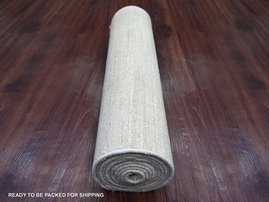 2'4" x 11'7" New Hand Knotted Ivory Wool Runner Oriental Rug - MOA10221901