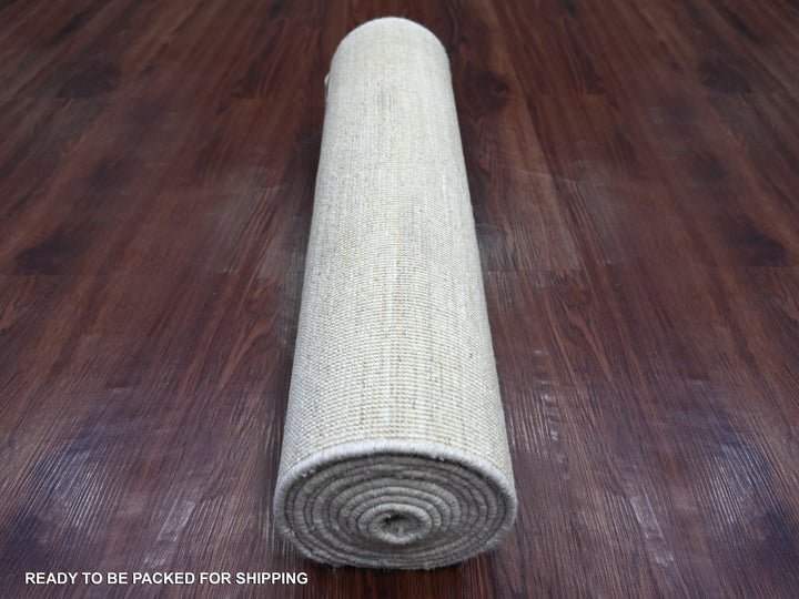 2'4" x 11'7" New Hand Knotted Ivory Wool Runner Oriental Rug - MOA10221901