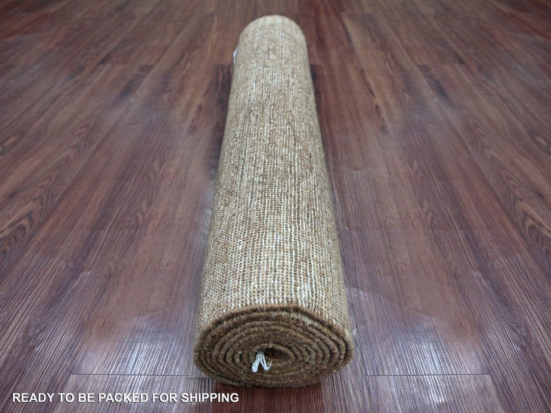 2'9" x 9'7" New Hand Knotted Brown Wool Runner Oriental Rug - MOA10221903