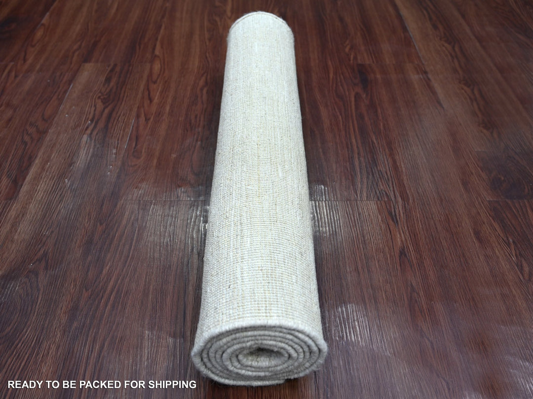 2'5" x 5'10" New Hand Knotted Ivory Wool Runner Oriental Rug - MOA10221904