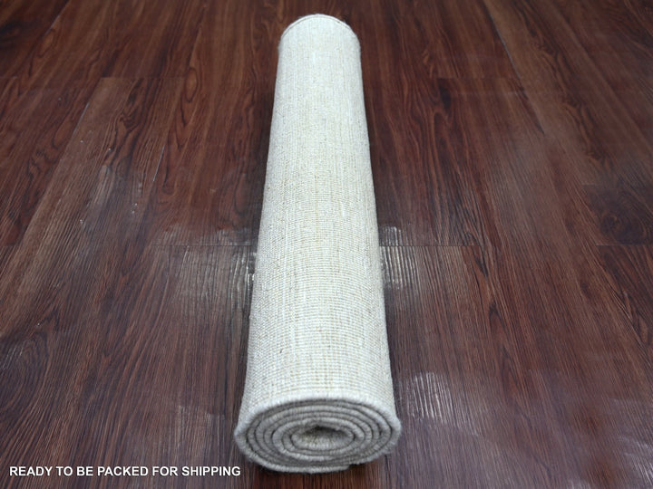 2'5" x 5'10" New Hand Knotted Ivory Wool Runner Oriental Rug - MOA10221904