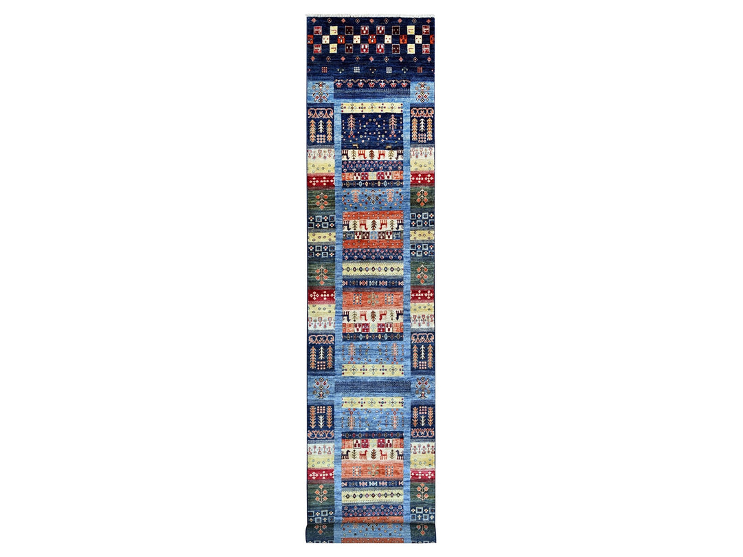 2'9" x 15'11" New Hand Knotted Blue Wool Runner Oriental Rug - MOA10221907