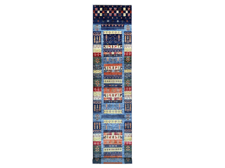2'9" x 15'11" New Hand Knotted Blue Wool Runner Oriental Rug - MOA10221907