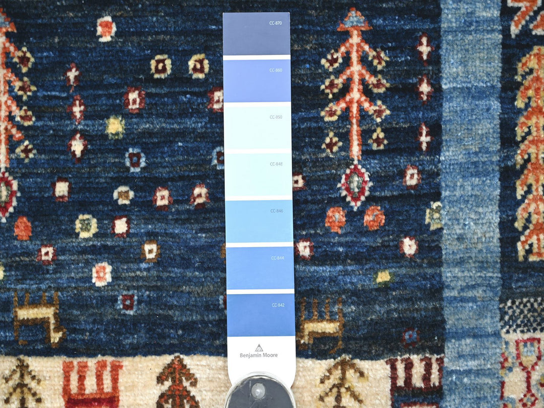 2'9" x 15'11" New Hand Knotted Blue Wool Runner Oriental Rug - MOA10221907