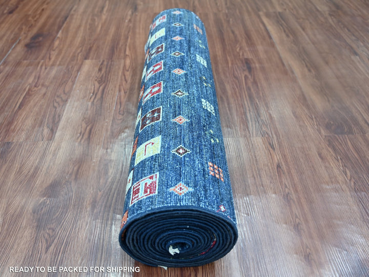 2'9" x 15'11" New Hand Knotted Blue Wool Runner Oriental Rug - MOA10221907