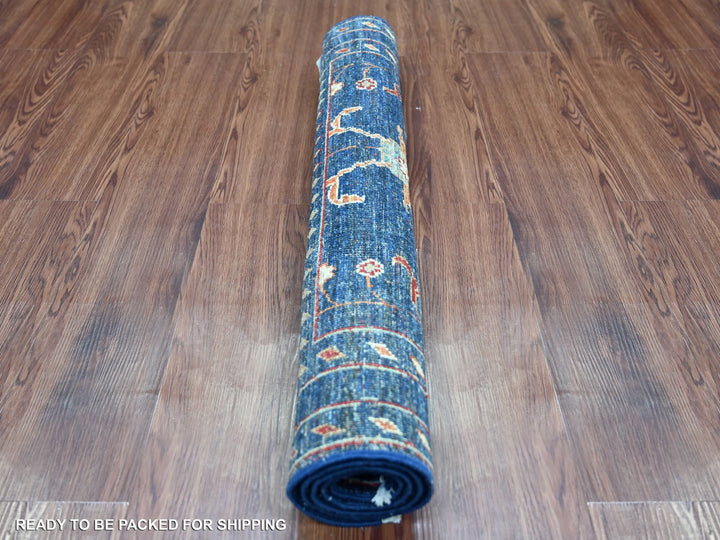 2'10" x 3'11" New Hand Knotted Blue Wool Rectangle Oriental Rug - MOA10221909