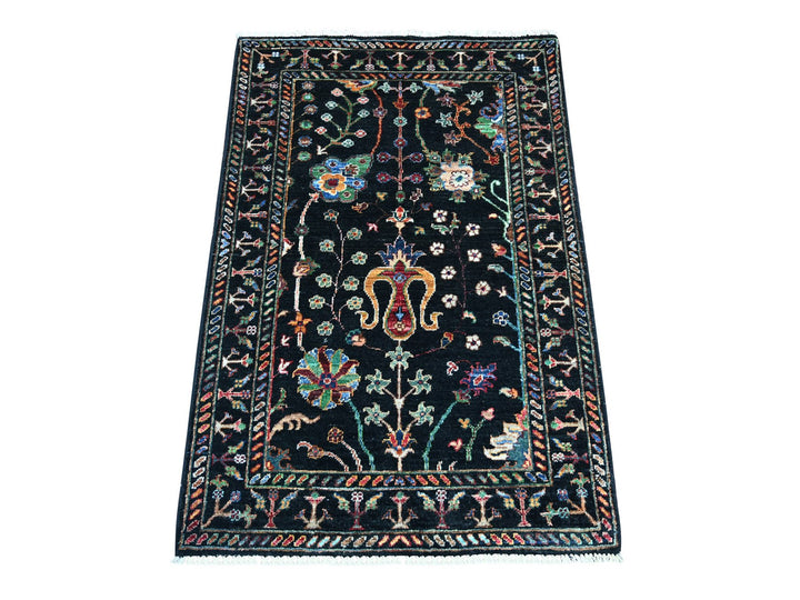 2'8" x 4'0" New Hand Knotted Black Wool Rectangle Oriental Rug - MOA10221911
