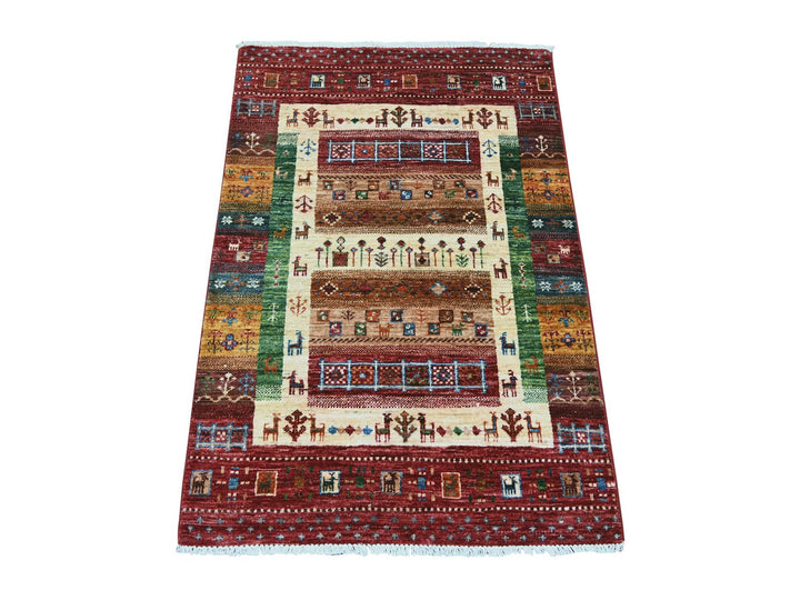 2'9" x 4'0" New Hand Knotted Red Wool Rectangle Oriental Rug - MOA10221912