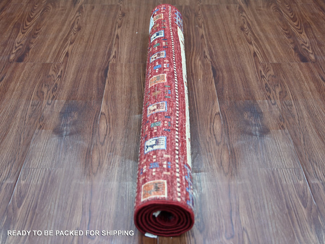 2'9" x 4'0" New Hand Knotted Red Wool Rectangle Oriental Rug - MOA10221912