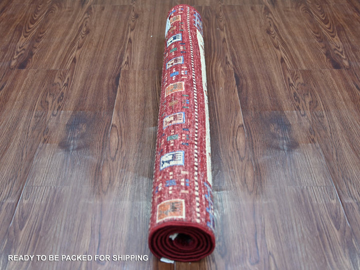 2'9" x 4'0" New Hand Knotted Red Wool Rectangle Oriental Rug - MOA10221912