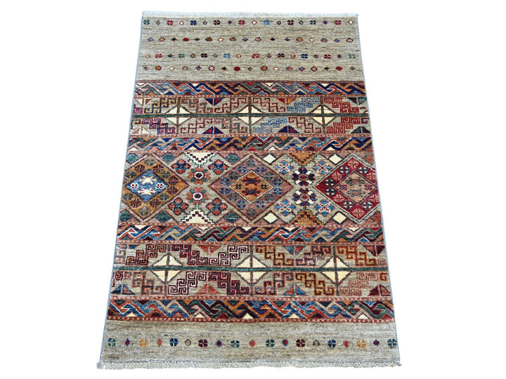 2'6" x 3'9" New Hand Knotted Grey Wool Rectangle Oriental Rug - MOA10221913