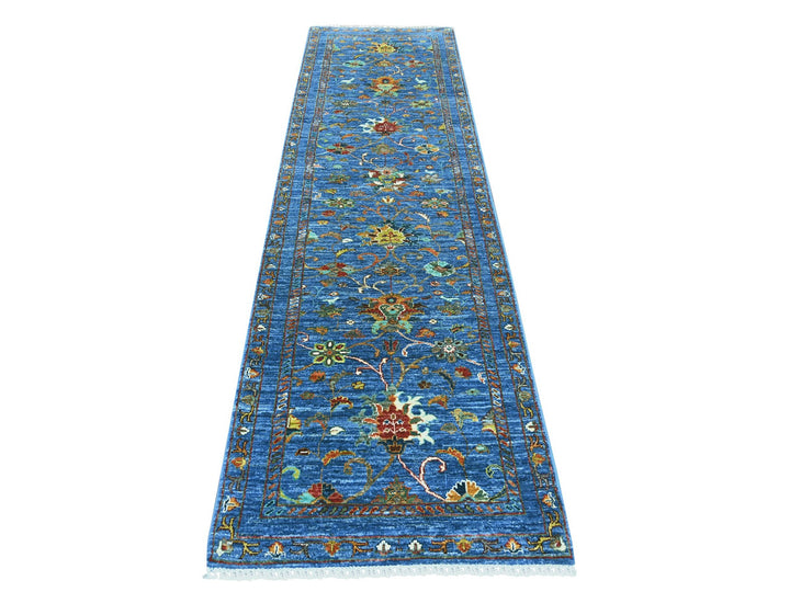 2'9" x 9'6" New Hand Knotted Blue Wool Runner Oriental Rug - MOA10221914