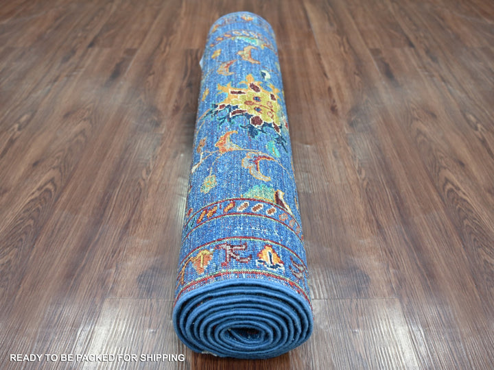 2'9" x 9'6" New Hand Knotted Blue Wool Runner Oriental Rug - MOA10221914