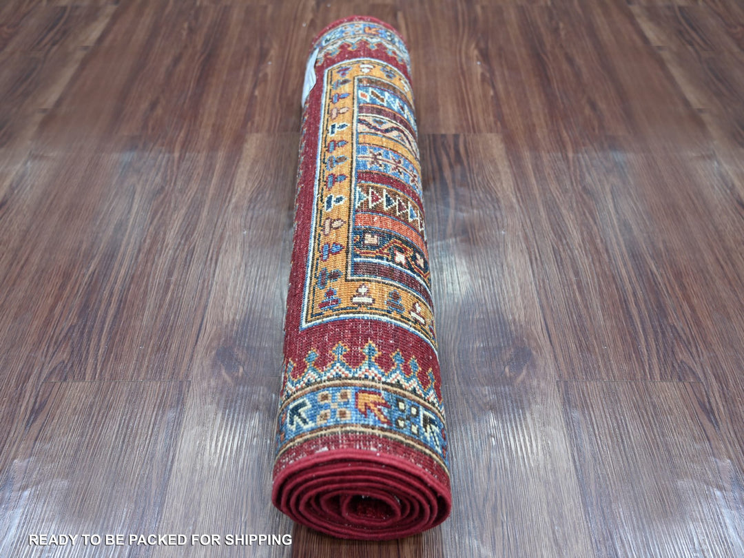 2'4" x 6'1" New Hand Knotted Red Wool Runner Oriental Rug - MOA10221915