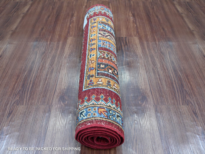 2'4" x 6'1" New Hand Knotted Red Wool Runner Oriental Rug - MOA10221915