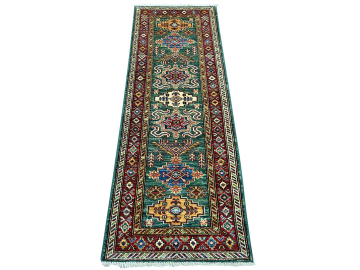 2'1" x 6'0" New Hand Knotted Green Wool Runner Oriental Rug - MOA10221917