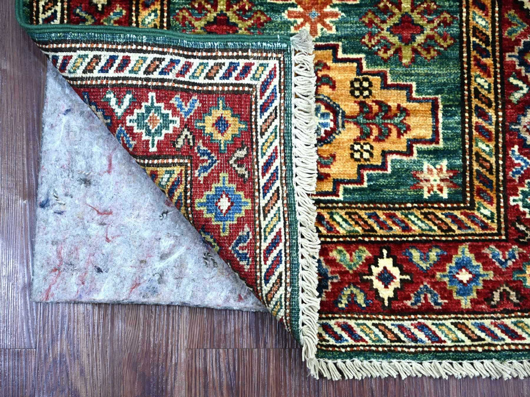 2'1" x 6'0" New Hand Knotted Green Wool Runner Oriental Rug - MOA10221917