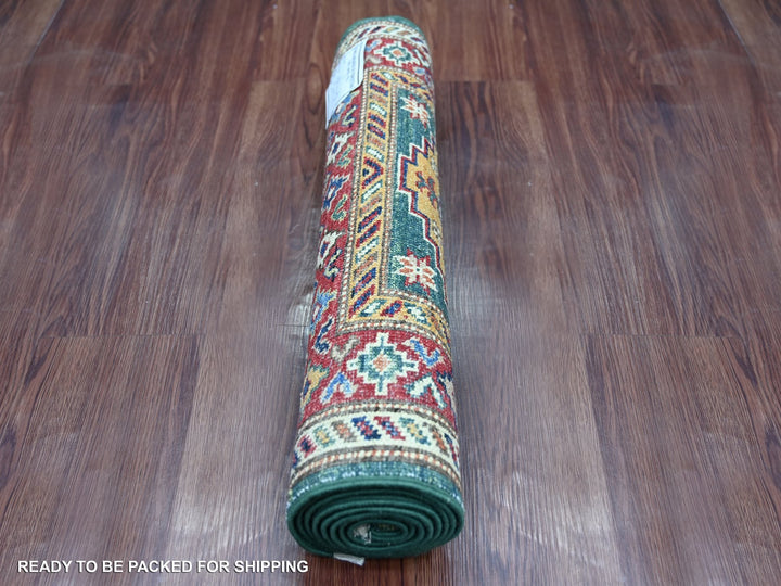 2'1" x 6'0" New Hand Knotted Green Wool Runner Oriental Rug - MOA10221917