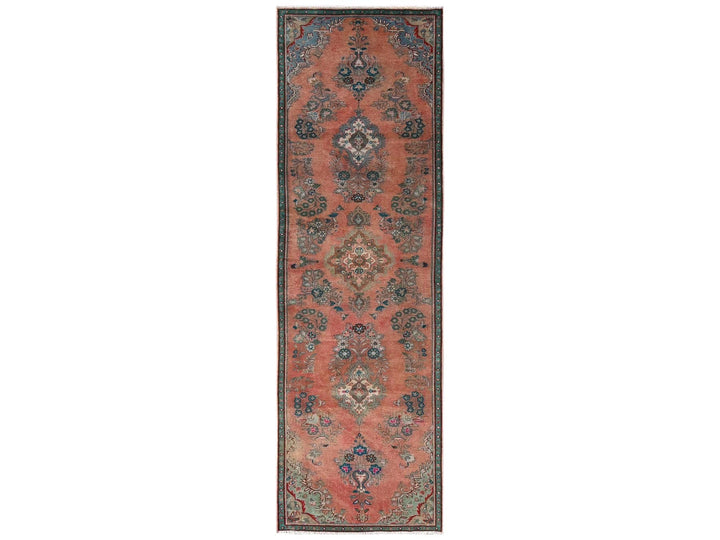 2'9" x 8'10" Vintage Hand Knotted Orange Wool Runner Oriental Rug - MOA1022191