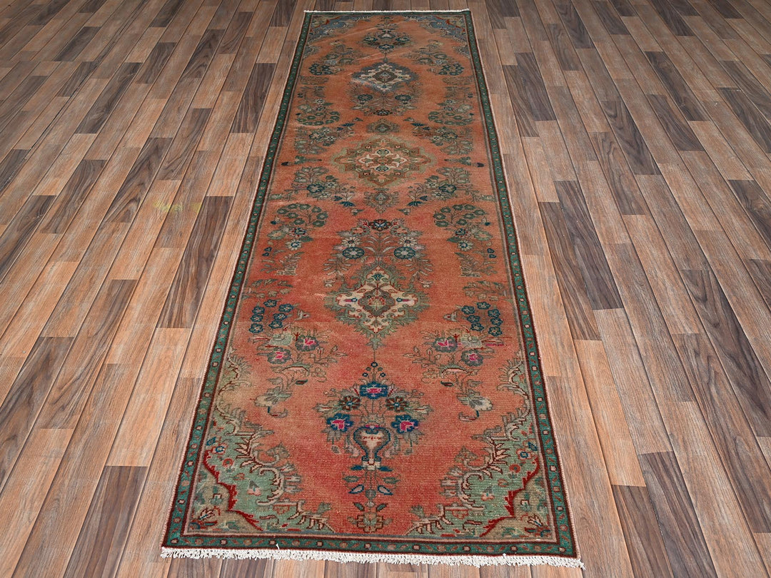 2'9" x 8'10" Vintage Hand Knotted Orange Wool Runner Oriental Rug - MOA1022191