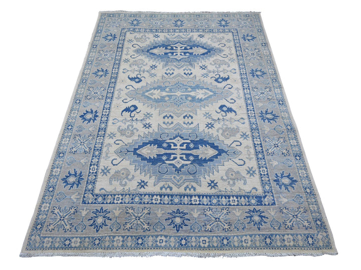 4'10" x 6'9" New Hand Knotted Ivory Wool Rectangle Oriental Rug - MOA10221921