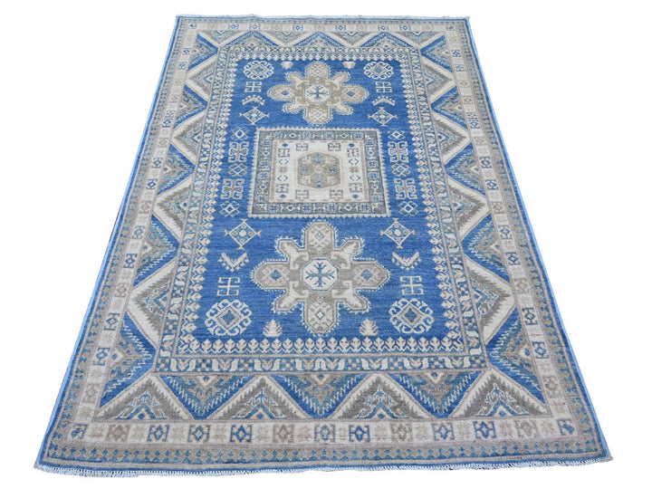 4'7" x 6'6" New Hand Knotted Blue Wool Rectangle Oriental Rug - MOA10221922