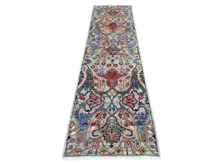 2'8" x 9'11" New Hand Knotted Grey Wool Runner Oriental Rug - MOA10221927