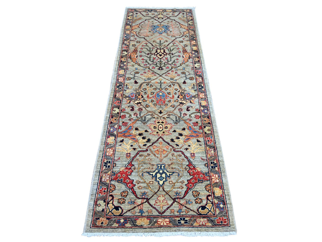 2'7" x 7'10" New Hand Knotted Grey Wool Runner Oriental Rug - MOA10221928