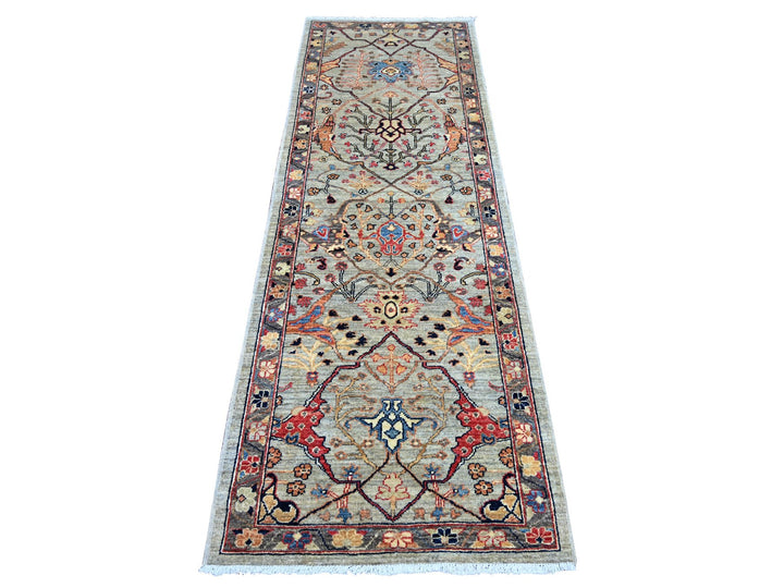2'7" x 7'10" New Hand Knotted Grey Wool Runner Oriental Rug - MOA10221928