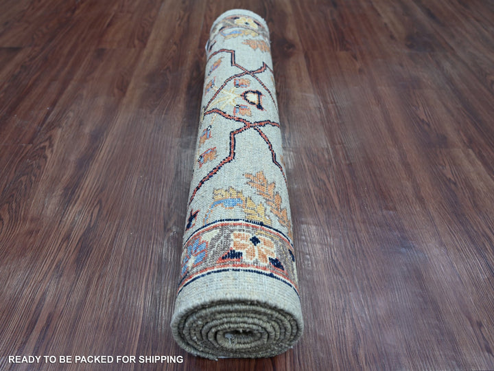 2'7" x 7'10" New Hand Knotted Grey Wool Runner Oriental Rug - MOA10221928