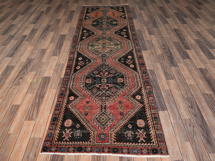 3'0" x 10'0" Vintage Hand Knotted Red Wool Runner Oriental Rug - MOA1022192